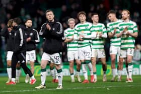 Callum McGregor of Celtic applauds the fans after the team's Scottish Cup victory over Raith Rovers