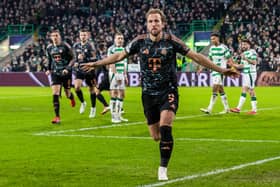 Bayern Munich's Harry Kane celebrates after scoring to make it 2-0 over Celtic.  (Photo by Alan Harvey / SNS Group)