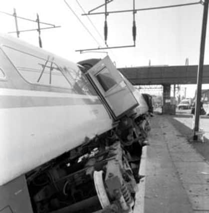The wheels of the train damaged Platform 1 of Motherwell Station