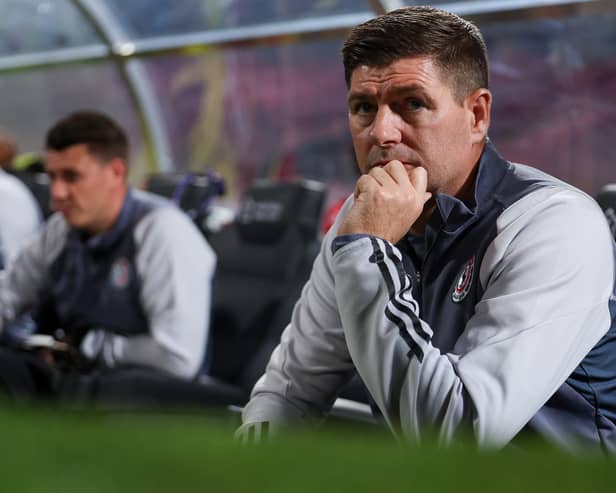 Steven Gerrard coach of Al Ettifaq looks on during the Saudi Pro League match against Al Wehda 