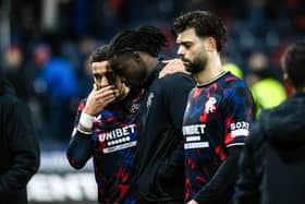 Rangers captain James Tavernier speaks to Clinton Nsiala at full time after the 3-2 win over Kilmarnock. (Photo by Alan Harvey / SNS Group)