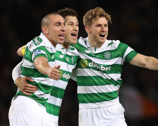 Scott Brown, Erik Sviatchenko and Stuart Armstrong of Celtic 