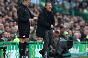 Brendan Rodgers, Manager of Celtic, gestures on the touchline