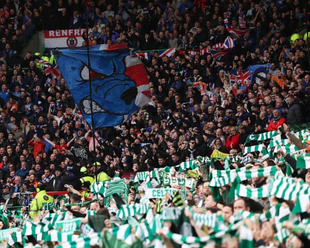 : A general view of Rangers FC and Celtic fans showing support