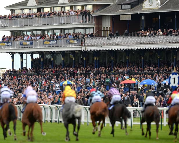 Racegoers watch on from a packed Ayr Racecourse