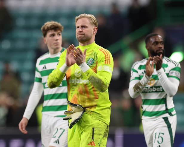 Kasper Schmeichel of Celtic faces a period on the sidelines after damaging his shoulder on international duty
