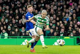 Celtic's Daizen Maeda scores to make it 4-0 at Celtic Park earlier in the season.