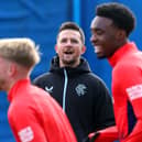  Barry Ferguson, interim head coach of Rangers, looks on during a Europa League training session