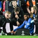 Rangers' Dujon Sterling is treated for an injury during the Europa League Quarter-Final match against Athletic Bilbao at Ibrox. (Photo by Rob Casey / SNS Group)