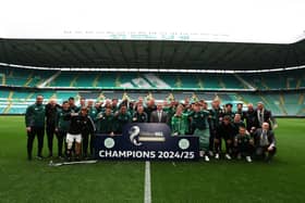 The Celtic squad and staff head home to Celtic Park to celebrate their achievements.