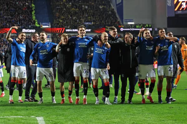 Rangers players celebrate following victory in the penalty shoot-out victory over Fenerbahce SK this season