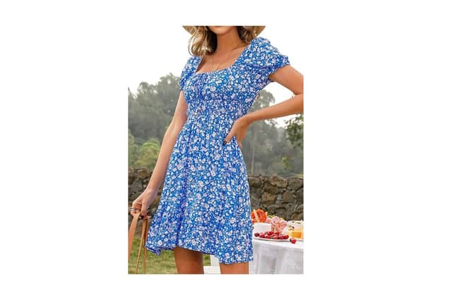 Livonmone Women’s Sweetheart Neck Puff Sleeve Floral Dress
