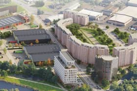 A CGI image of the proposed Shawfield Stadium regeneration site