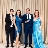 Welsh business Home of Nail Art, on a mission to improve safety standards in the beauty industry, won Small Business of the Year at the Small Awards; photographed with Sue Perkins (left) and Michelle Ovens CBE (right)