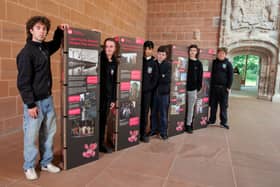 Shawlands Academy pupils pose with the exhibition during the opening of the "Capturing The Moment: Glasgow then and now" exhibition at the Burrell Collection, on June 11, 2025, in Glasgow, Scotland. (Photo by Alan Harvey / SNS Group)