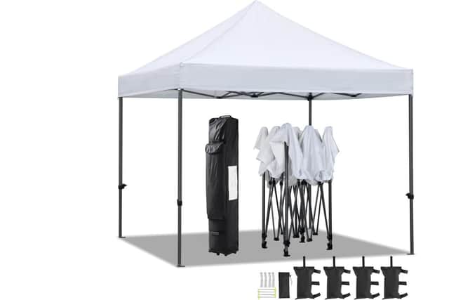 It even comes with a roller storage bag and weights