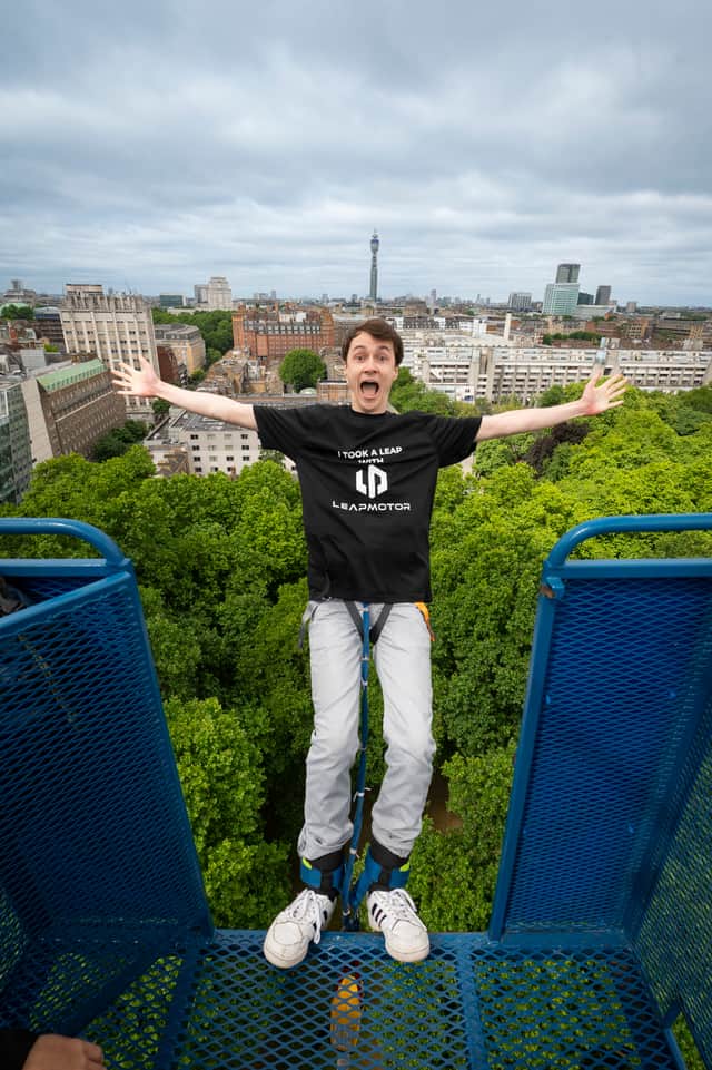 The showroom offers free bungee jumps while browsing for an electric car