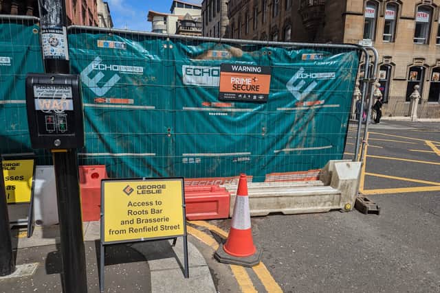 The works extend on to Renfield Street, blocking the restaurant's visibility