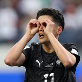 Elijah Just of New Zealand celebrates scoring his team's first goal during the FIFA World Cup 2026 Group G match between IR Iran and New Zealand at Los Angeles Stadium on June 15 (Pic: Getty)