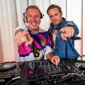 George Bowie teaches Sam Heughan how to DJ ahead of Glasgow 2026 gig.