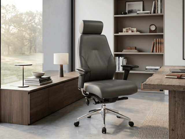 The grey iTask 24-7 leather posture chair has been reduced by £300 in Office Furniture Online’s summer clearance