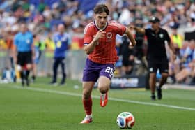 Findlay Curtis of Scotland chases down the ball in the second half during an international friendly match against Bolivia 