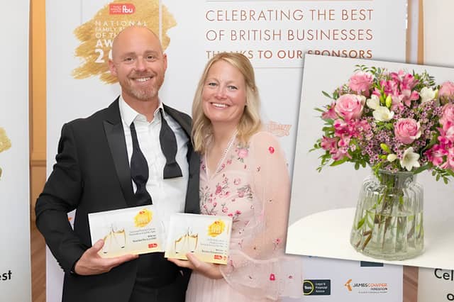 Bunches directors Dan and Dani Hoving celebrate winning the National People’s Choice Family Business of the Year Award, alongside one of the florist’s bestselling bouquets.