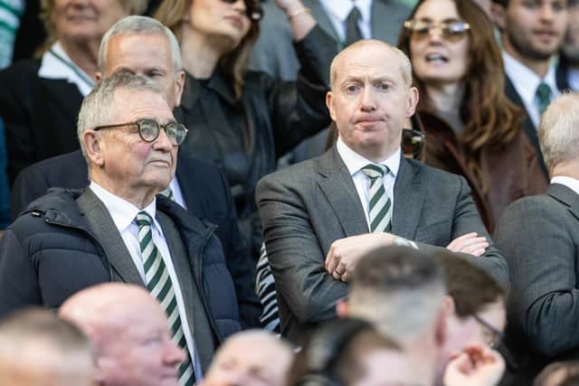 Celtic chairman Brian Wilson (L) and Chief Executive Officer Michael Nicholson.