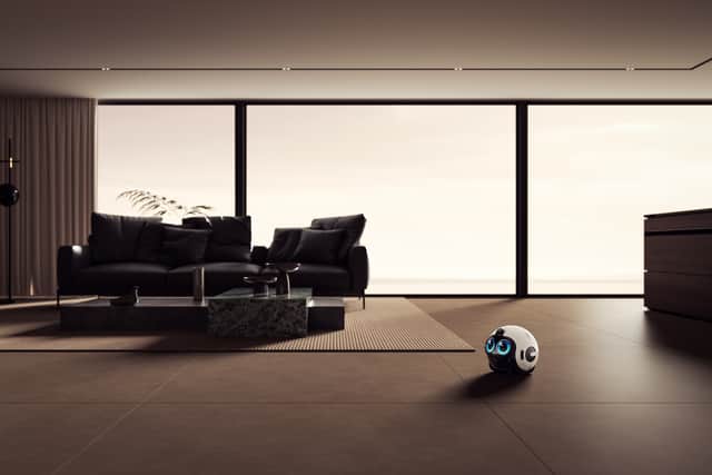 The Ebo Max uses facial recognition and long-term memory to learn names, routines and household habits over time.