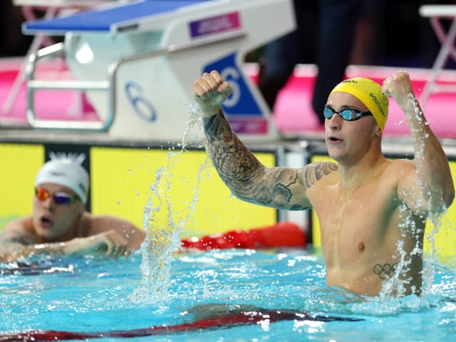 Flynn Southam of Team Australia celebrates after winning the gold medal during the Men's 100m Freestyle Final 