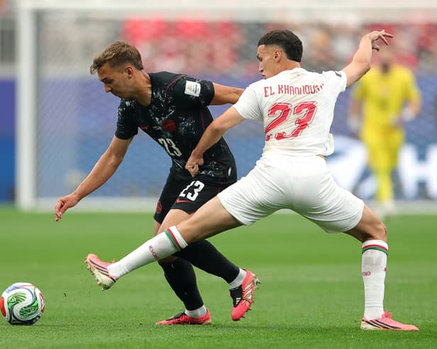 Niko Sigur of Canada competes for the ball against Bilal El Khannouss of Morocco during the FIFA World Cup 2026 Round of 16 match between Canada and Morocco at Houston Stadium (Pic: Getty)