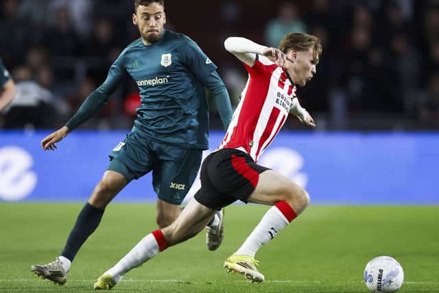 PSV Eindhoven midfielder Joel van den Berg (R) in action a Dutch Eredivisie match against PEC Zwolle last season