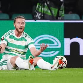 Celtic’s Kasper Hogh reacts after not being given a decision (Andrew Milligan/PA)