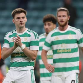  Kieran Tierney of Celtic applauds fans after the UEFA Europa League defeat to Ferencvaros