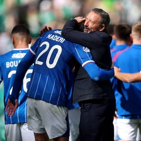 Rangers manager Derek McInnes congratulates goal scorer Ryan Naderi for his vital contribution in the narrow win over Celtic