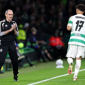 Martin O'Neill, Manager of Celtic interacts with Sebastian Tounekti 
