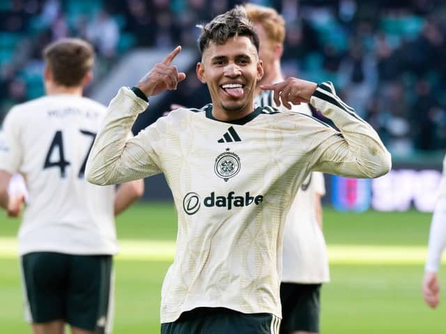 Celtic's Camilo Duran celebrates scoring to make it 2-1 against Hibs 
