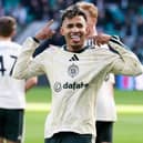 Celtic's Camilo Duran celebrates scoring to make it 2-1 against Hibs 