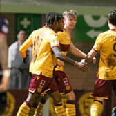 Mark O'Hara celebrates his goal against Ross County on Wednesday night with team-mates Rolando Aarons and Chris Long (Pic by Ian McFadyen)