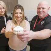 Wheatley Group fire safety officer Lynsey Sneddon
with Magdalena Kaleta-Dukalska and 
Brian hughes from Scottish Fire and Rescue Service.