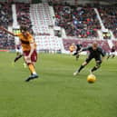 Chris Long shoots Motherwell ahead at Tynecastle on Saturday (Pic by Ian McFadyen)