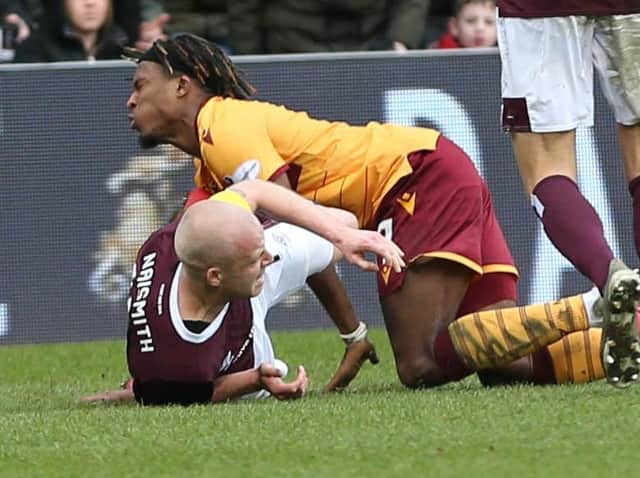 Action from Motherwell's last game, against Hearts at Tynecastle on March 7 (Pic by Ian McFadyen)