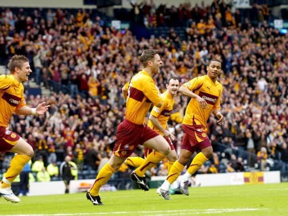 Stephen Craigan celebrates after putting Motherwell in front