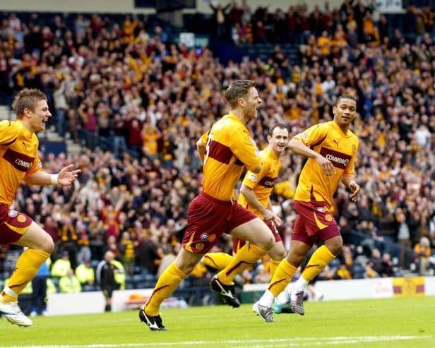 Stephen Craigan celebrates after putting Motherwell in front