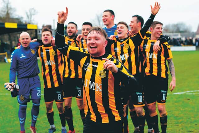 Mark Shankland leads the celebrations after Auchinleck Talbot's famous Scottish Cup win over Ayr United last year. Picture: Craig Williamson/SNS