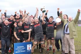 Biggar celebrate title clinching win at Stirling (Pic by Nigel Pacey)