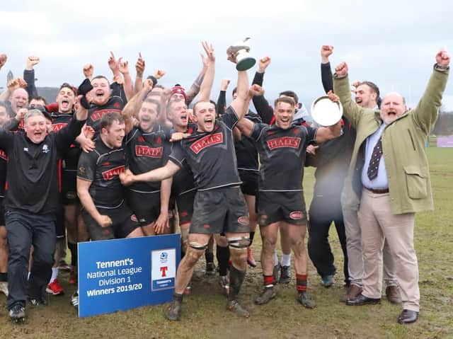 Biggar celebrate title clinching win at Stirling (Pic by Nigel Pacey)