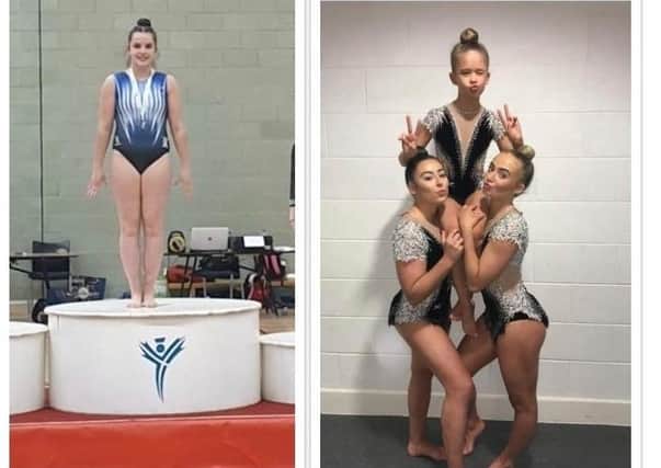 Left:  Emma with her gold medal on the podium; and Darcey, Tia and Jaxon, relaxing after their competition
