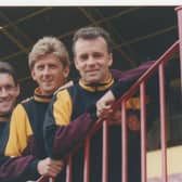Davie Cooper (1st right) with fellow Well 1991 Scottish Cup winners Craig Paterson and Iain Ferguson