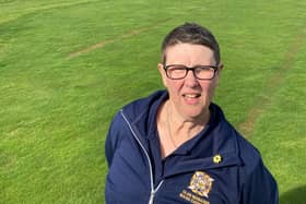 Mags Cathcart, standing on a rutted 18th green at Hollandbush GC, is worried all six South Lanarkshire Council courses face closure without immediate action.